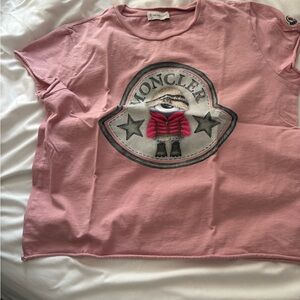 Moncler Kids T-Shirt in Soft Pink with Logo Patch